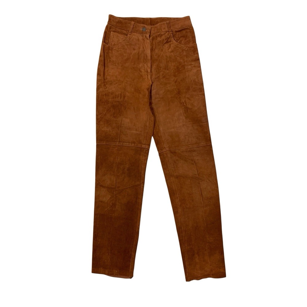Pia Rucci Brown Genuine‎ Suede Leather Straight Leg Boho Vintage Pants 8